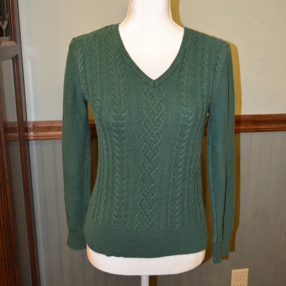 Chaps Classics Green V-neck Cable Knit Sweater